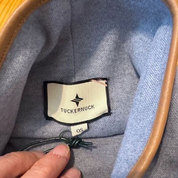 NWT Tuckernuck Women’s Leather Trim Funnel Piper Poncho One Size Slate Blue - Picture 6 of 12